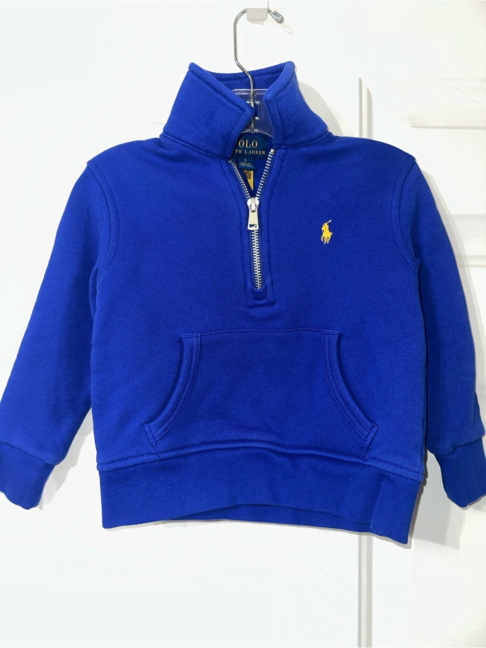 Polo by Ralph Lauren Bright Blue Half-Zip Hoodie with Yellow Pony